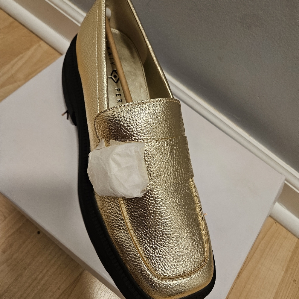 Katy Perry Collections Metallic Gold Loafers with Black Sole